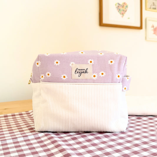 Trousse en velours - Pâquerettes Violettes