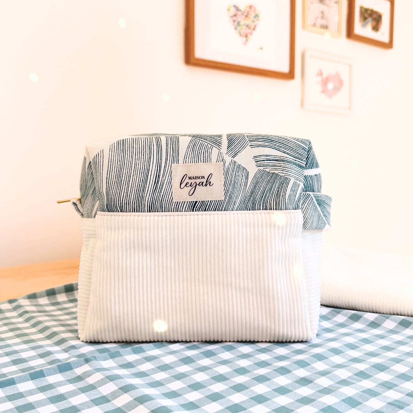 Trousse en velours - Feuilles Bleues