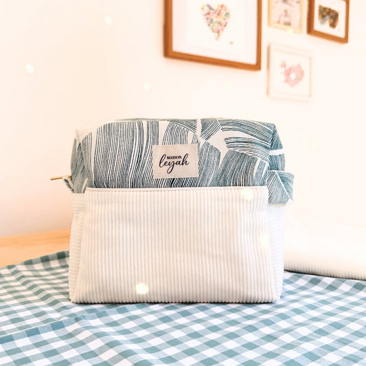 Trousse en velours - Feuilles Bleues