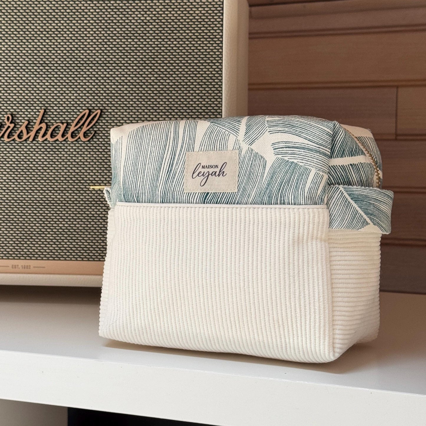 Trousse en velours - Feuilles Bleues