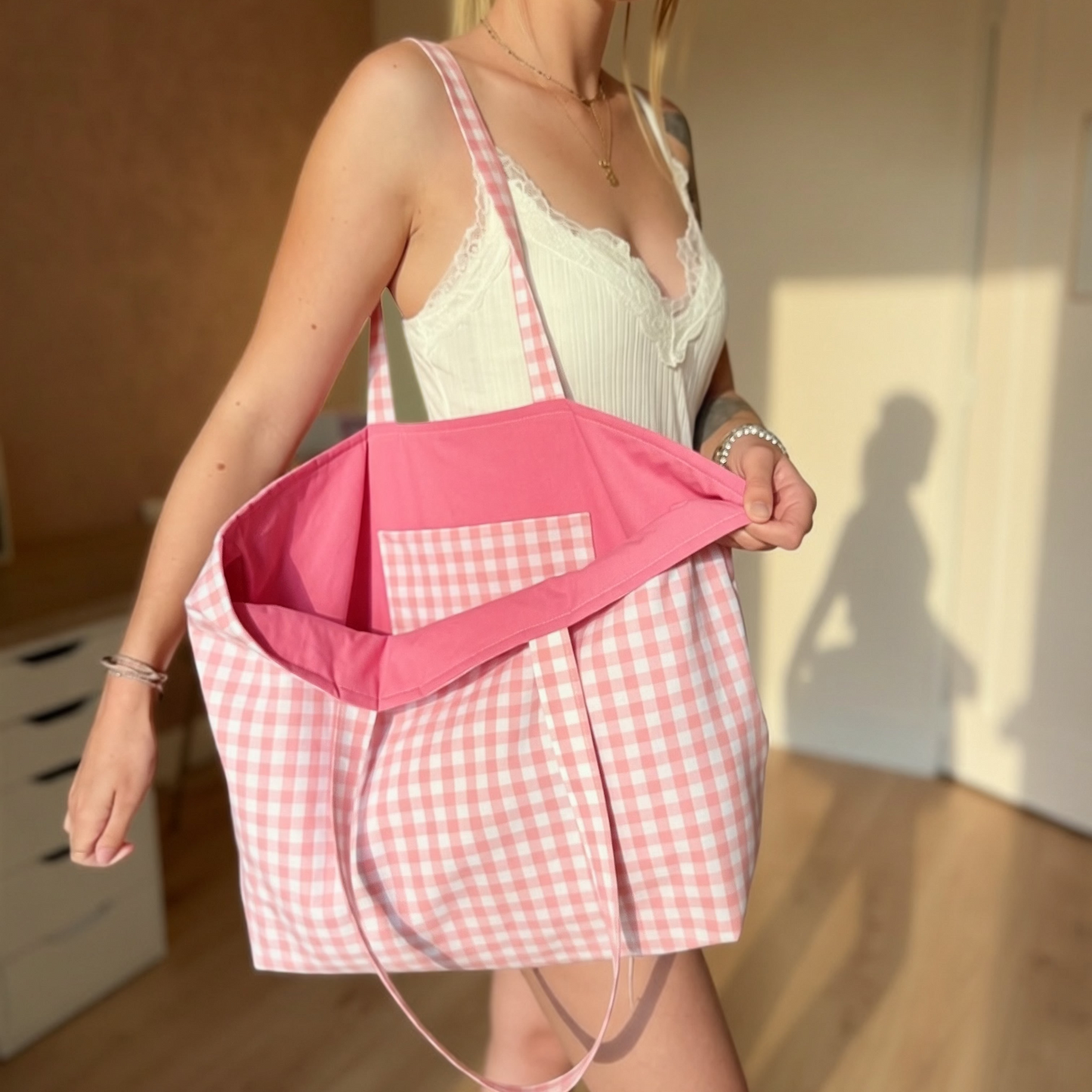 sac fait main femme rose 