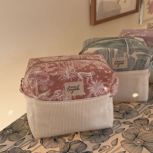 Trousse en velours - Feuilles Bleues